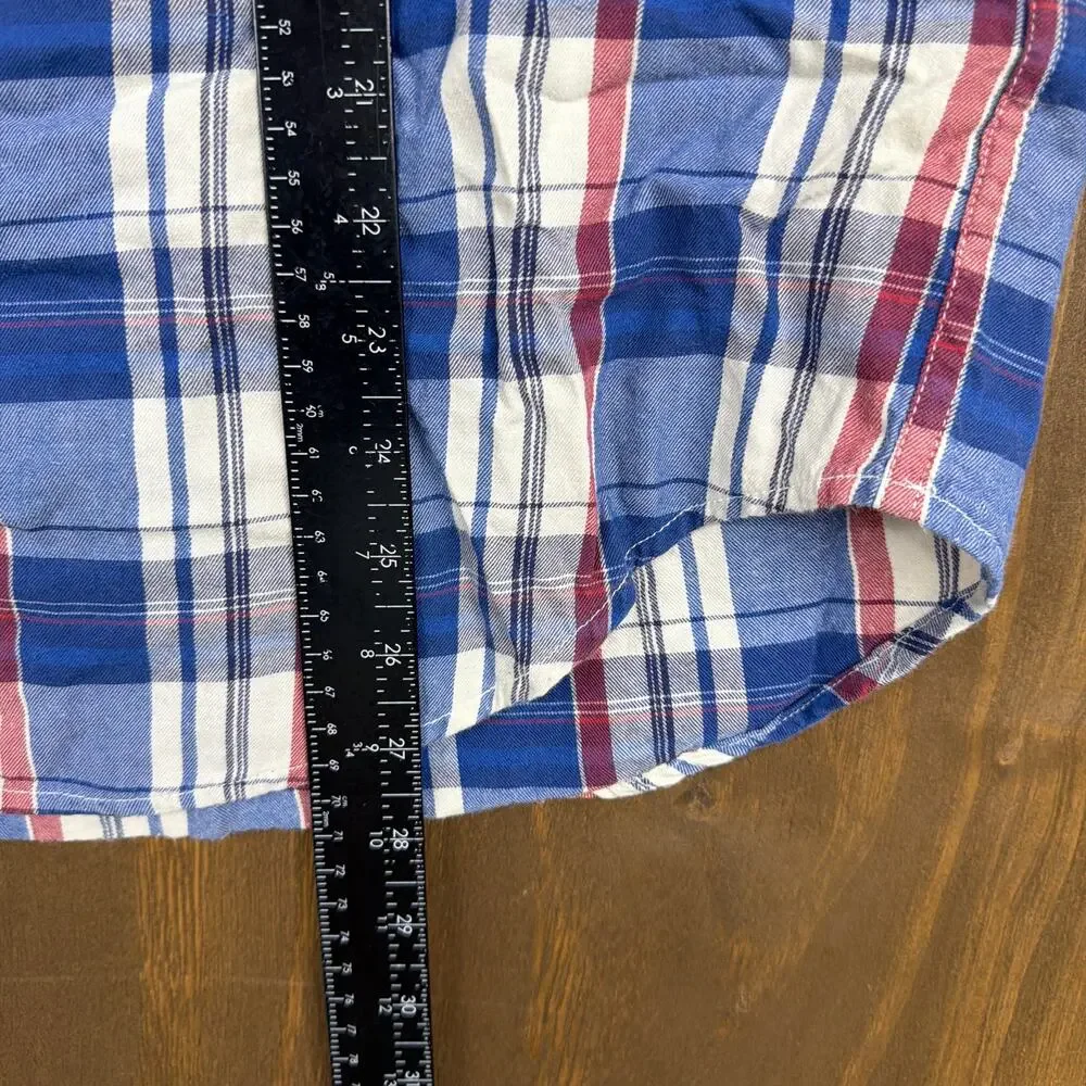 J Crew Mens Shirt Blue Red Cream Plaid Button Down Long Sleeve Cotton Large
